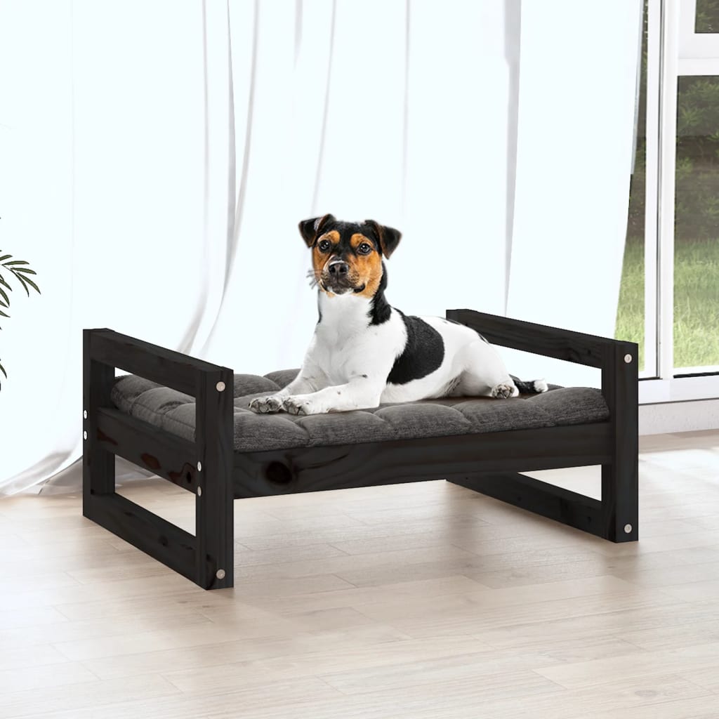 Dog bed, black, 55.5x45.5x28 cm, solid pine wood