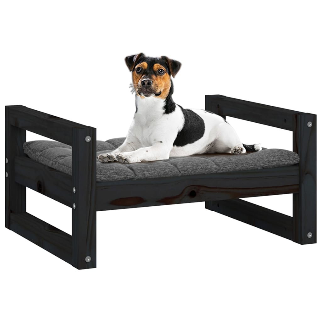 Dog bed, black, 55.5x45.5x28 cm, solid pine wood
