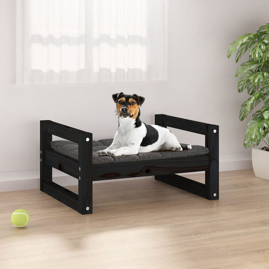 Dog bed, black, 55.5x45.5x28 cm, solid pine wood