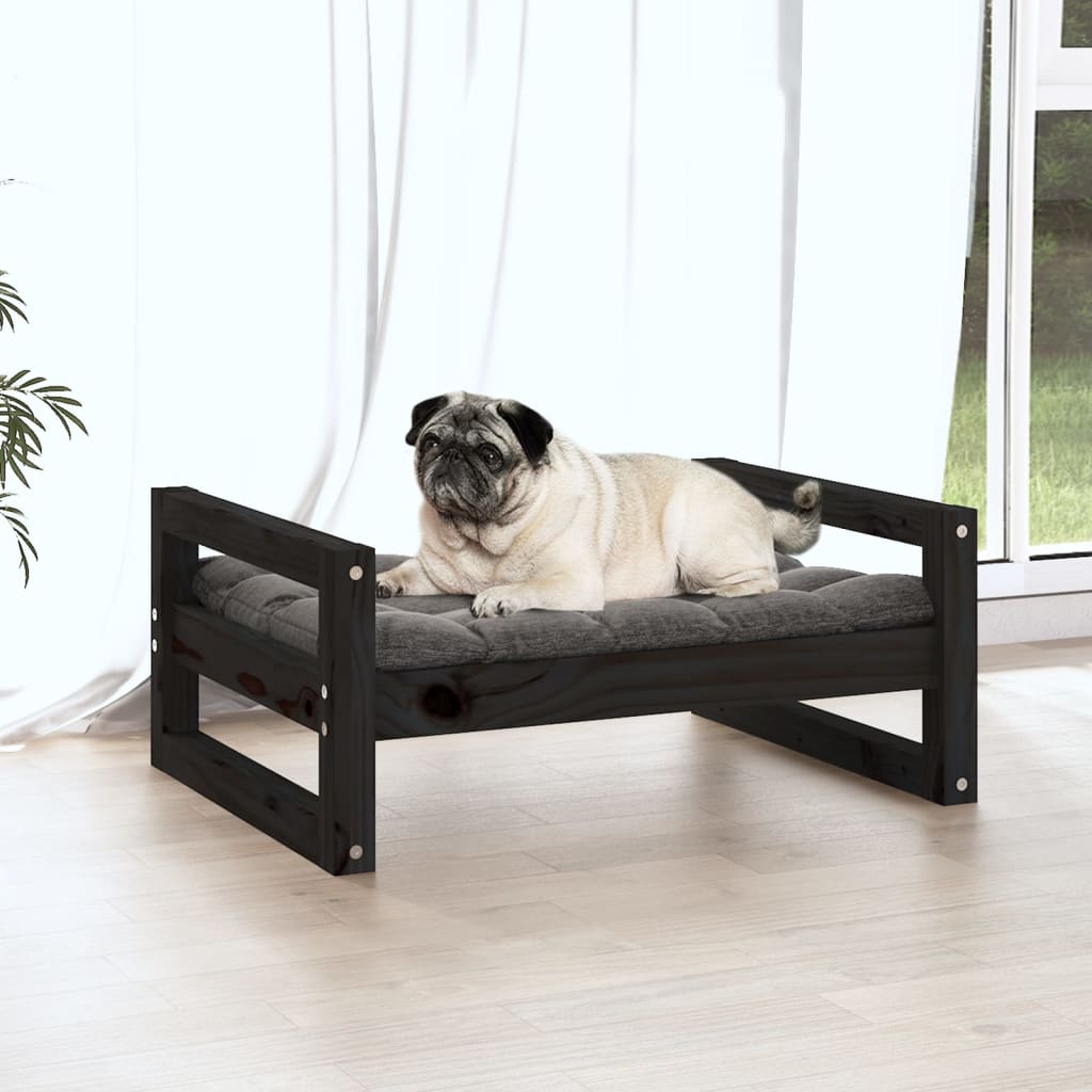 Dog bed, black, 65.5x50.5x28 cm, solid pine wood