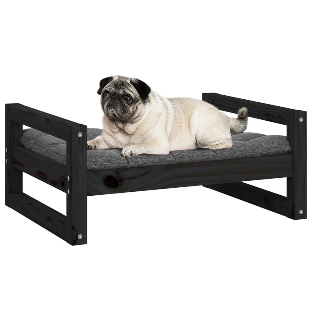 Dog bed, black, 65.5x50.5x28 cm, solid pine wood