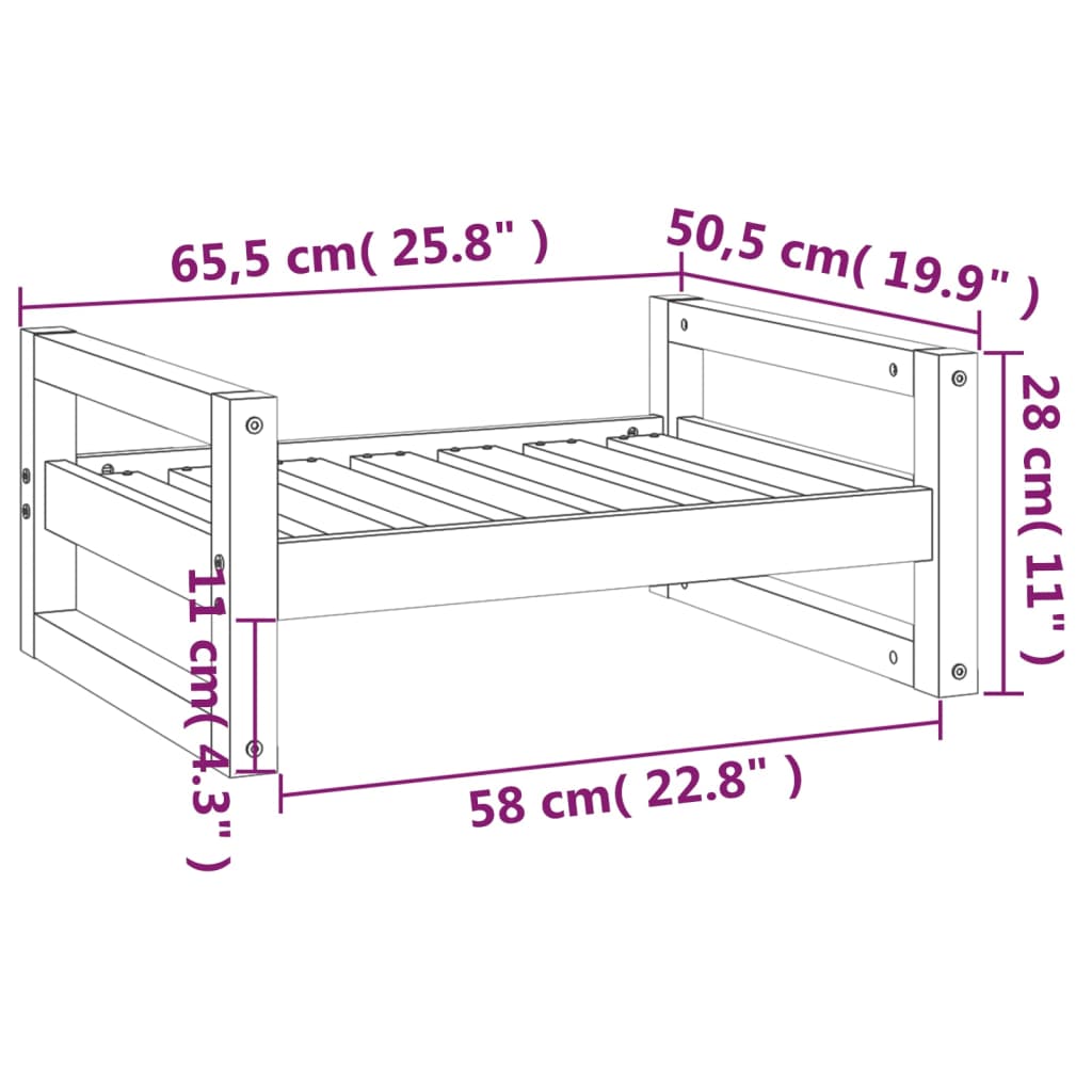 Dog bed, black, 65.5x50.5x28 cm, solid pine wood