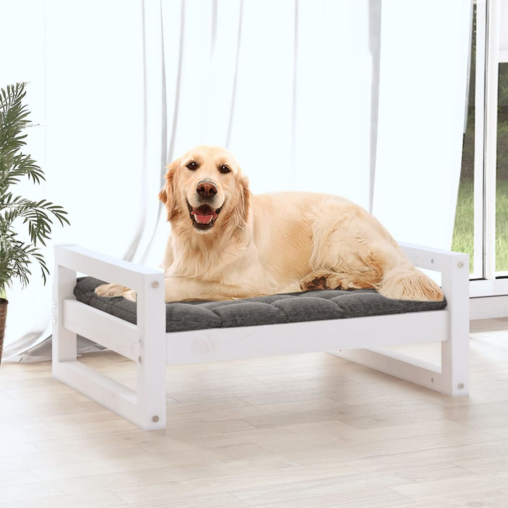 Dog bed, white, 75.5x55.5x28 cm, solid pine wood