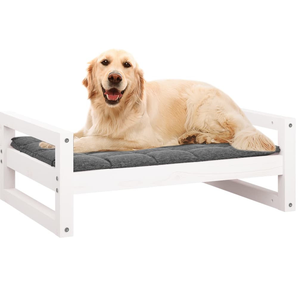 Dog bed, white, 75.5x55.5x28 cm, solid pine wood