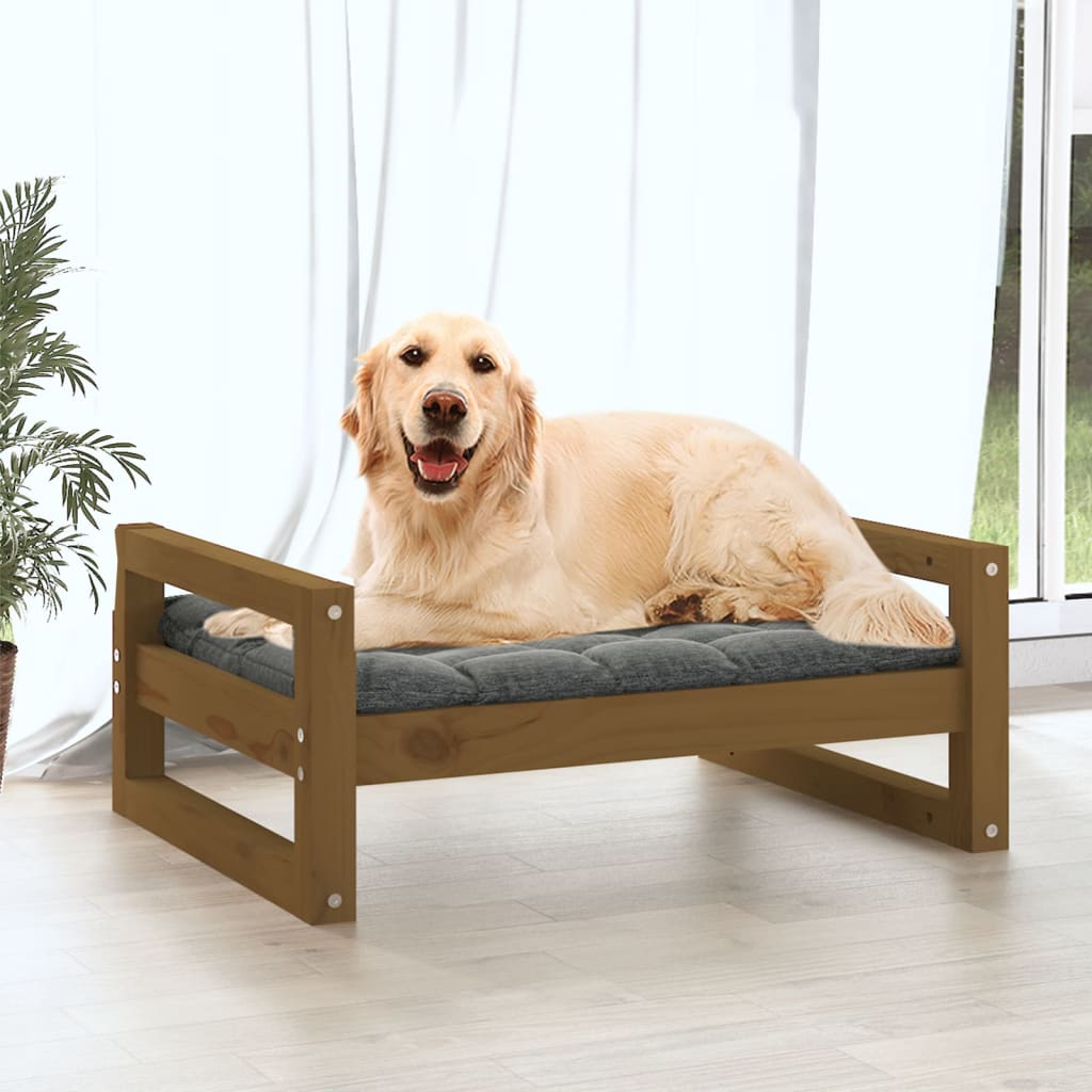 Dog bed, brown, 75.5x55.5x28 cm, solid pine wood
