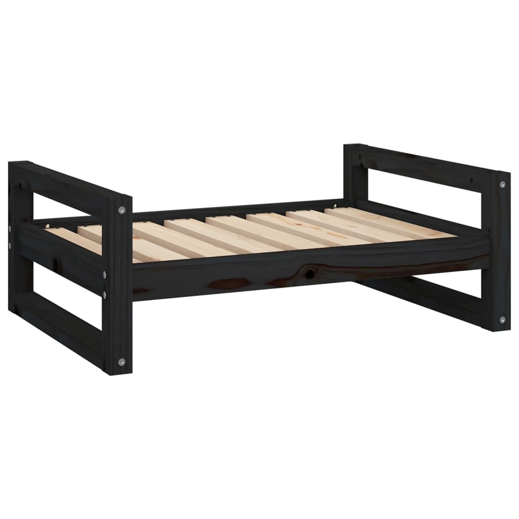 Dog bed, black, 75.5x55.5x28 cm, solid pine wood