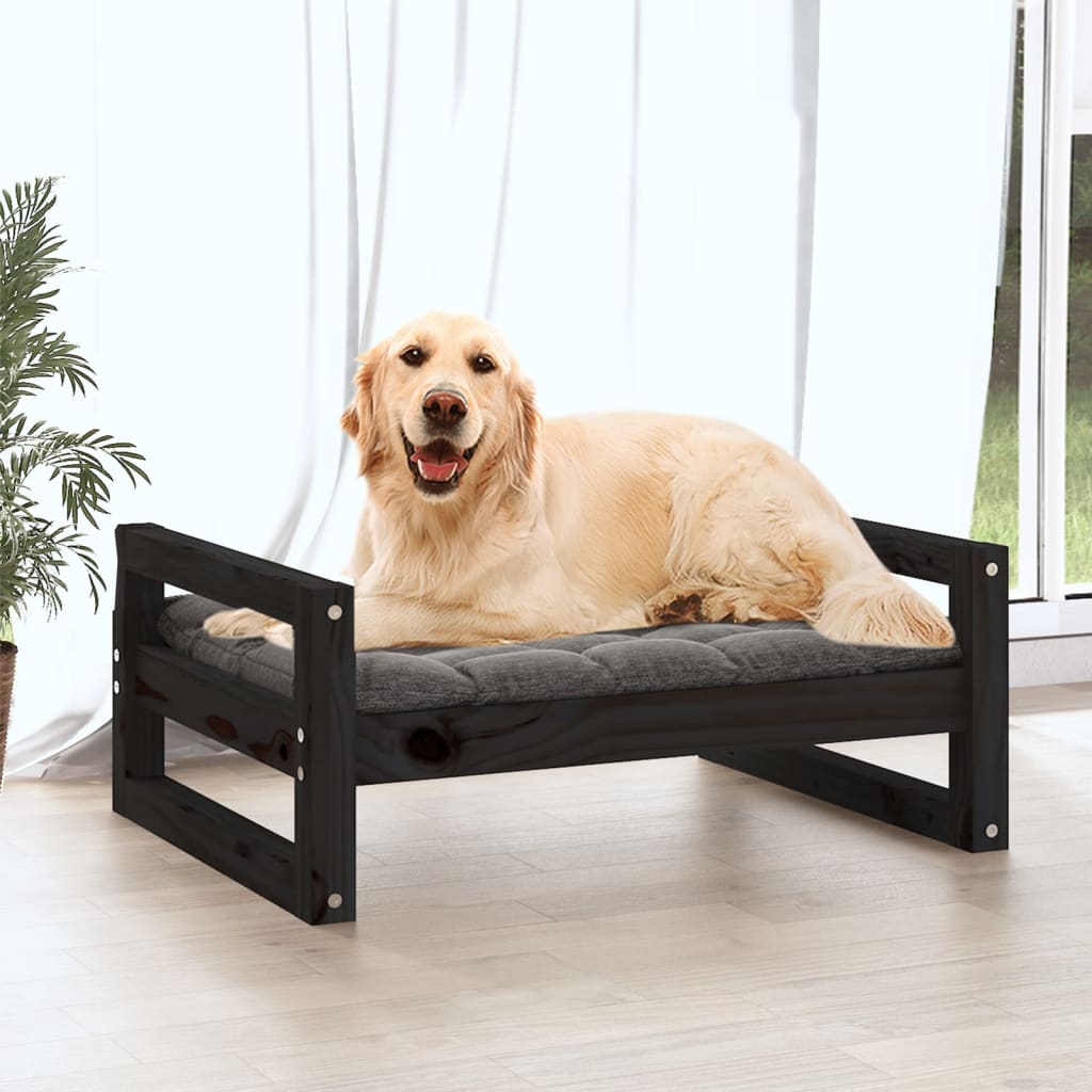 Dog bed, black, 75.5x55.5x28 cm, solid pine wood