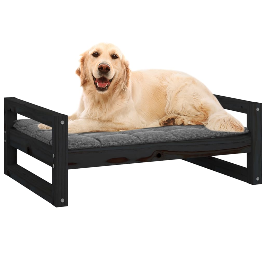 Dog bed, black, 75.5x55.5x28 cm, solid pine wood