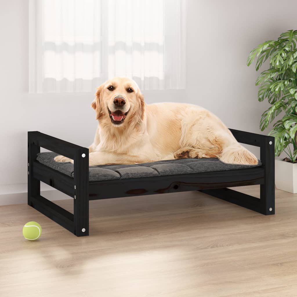 Dog bed, black, 75.5x55.5x28 cm, solid pine wood
