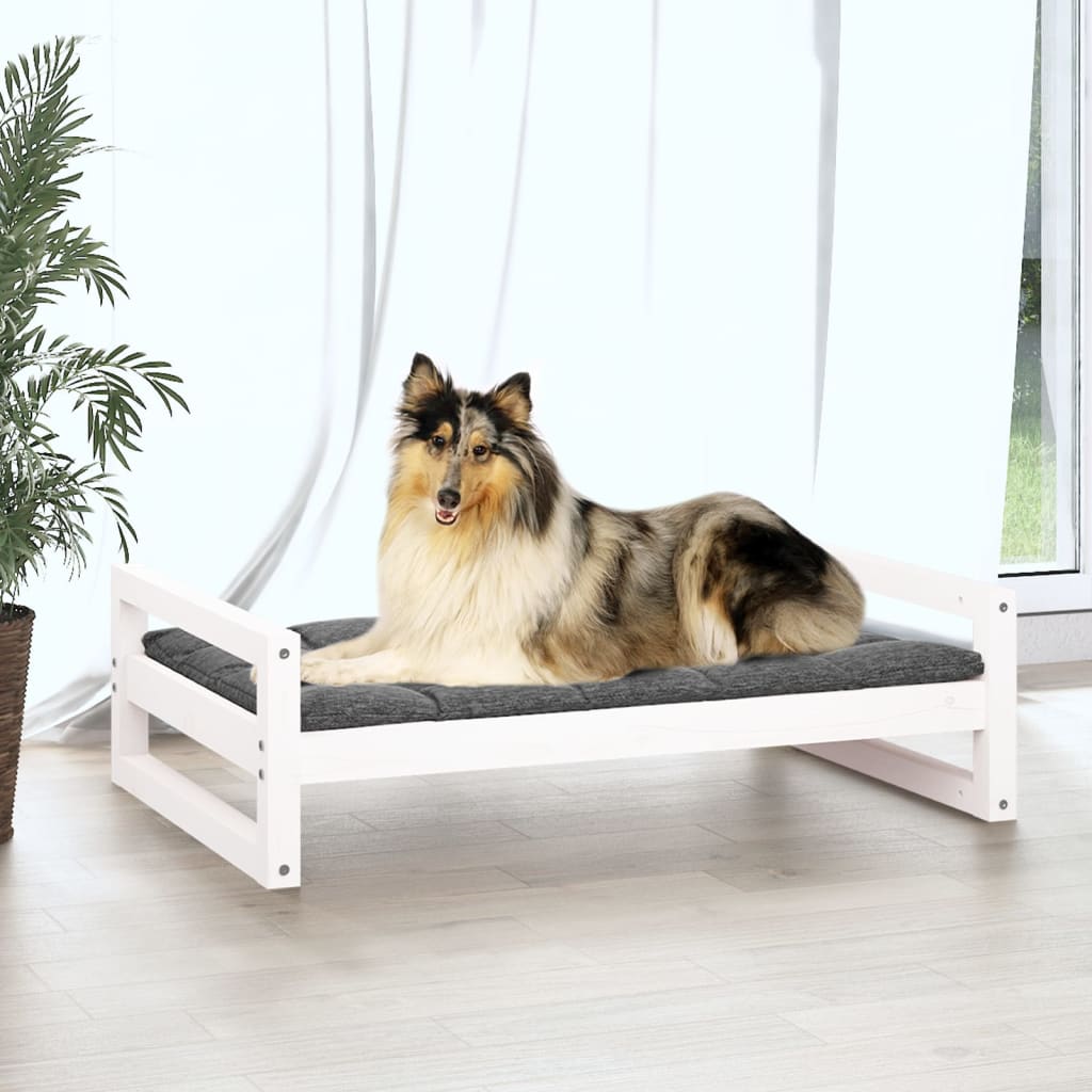 Dog bed, white, 95.5x65.5x28 cm, solid pine wood