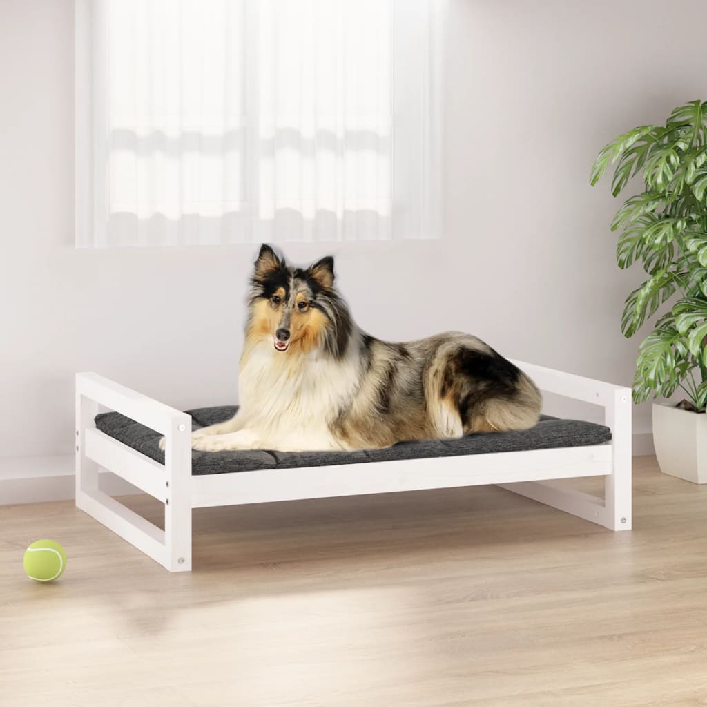 Dog bed, white, 95.5x65.5x28 cm, solid pine wood