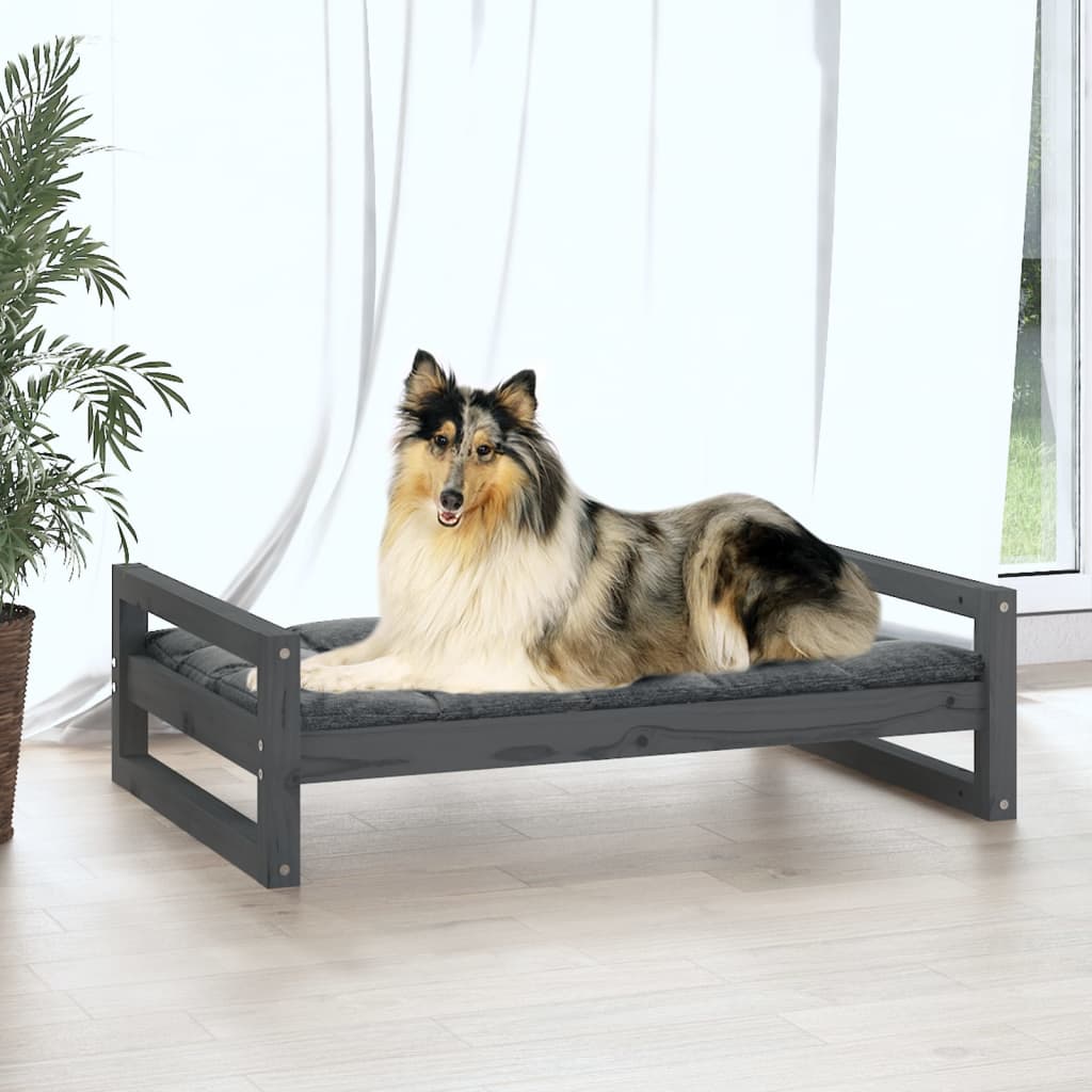 Dog bed, gray, 95.5x65.5x28 cm, solid pine wood