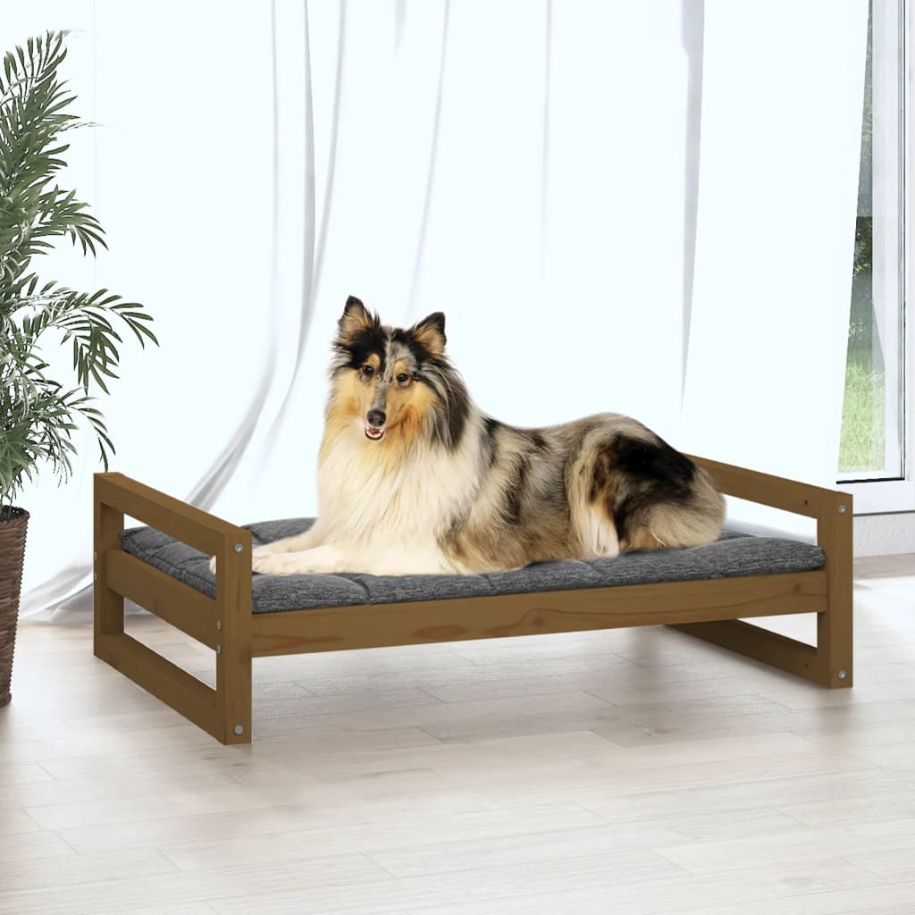 Dog bed, honey brown, 95.5x65.5x28 cm solid pine wood