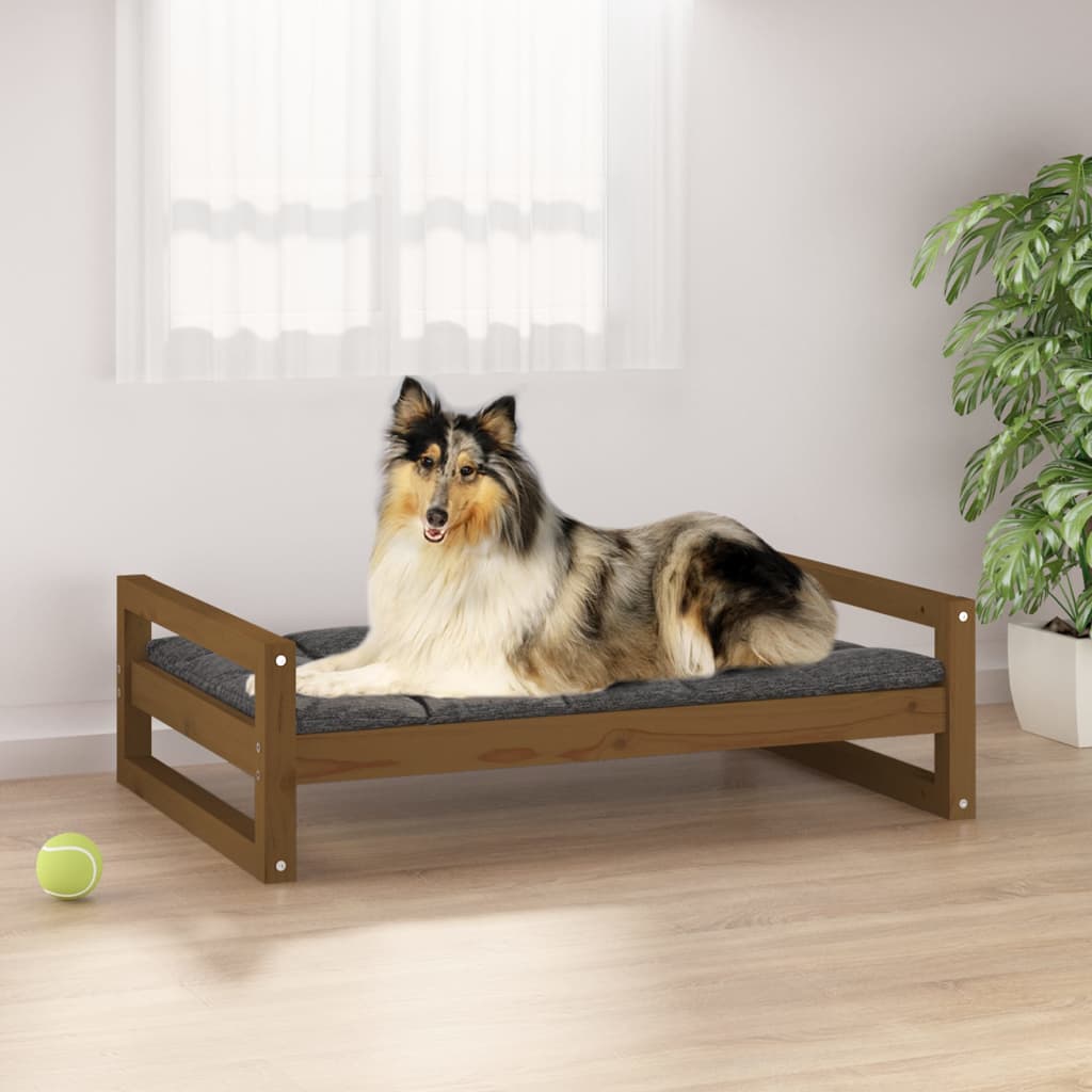Dog bed, honey brown, 95.5x65.5x28 cm solid pine wood