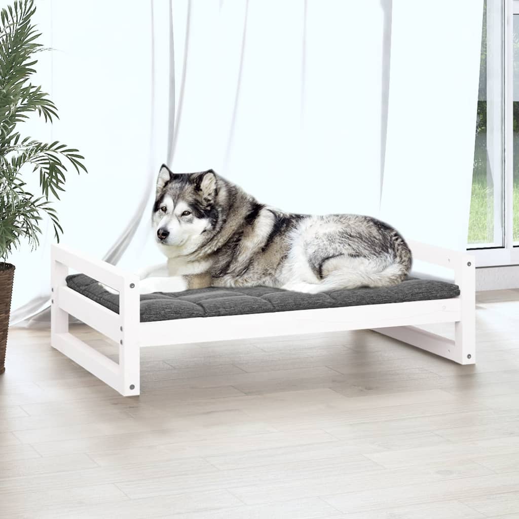 Dog bed, white, 105.5x75.5x28 cm, solid pine wood
