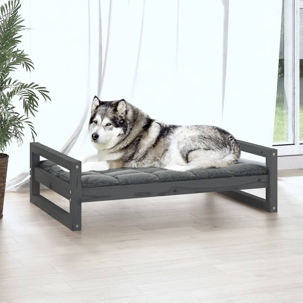 Dog bed, gray, 105.5x75.5x28 cm, solid pine wood