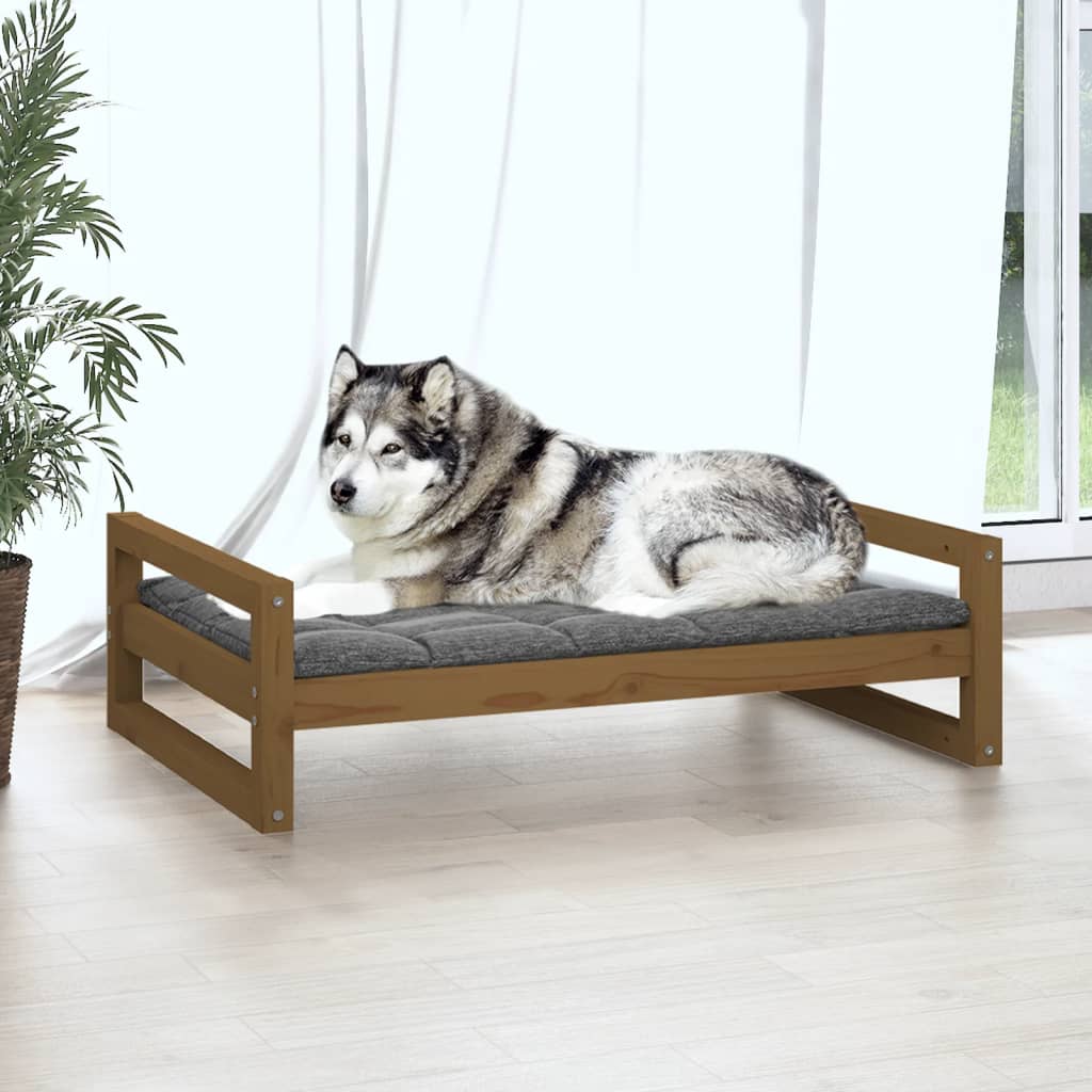 Dog bed, honey brown, 105.5x75.5x28 cm, solid pine wood