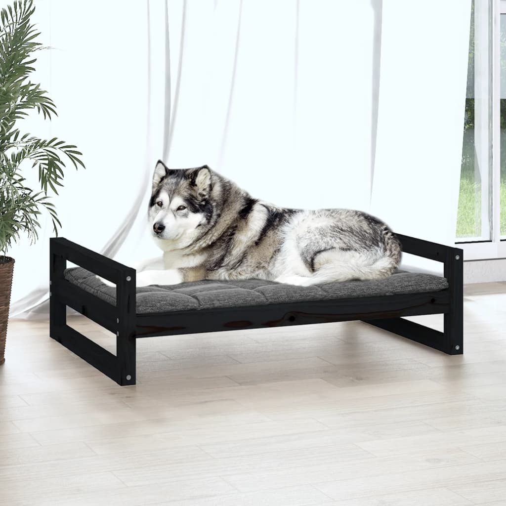Dog bed, black, 105.5x75.5x28 cm, solid pine wood