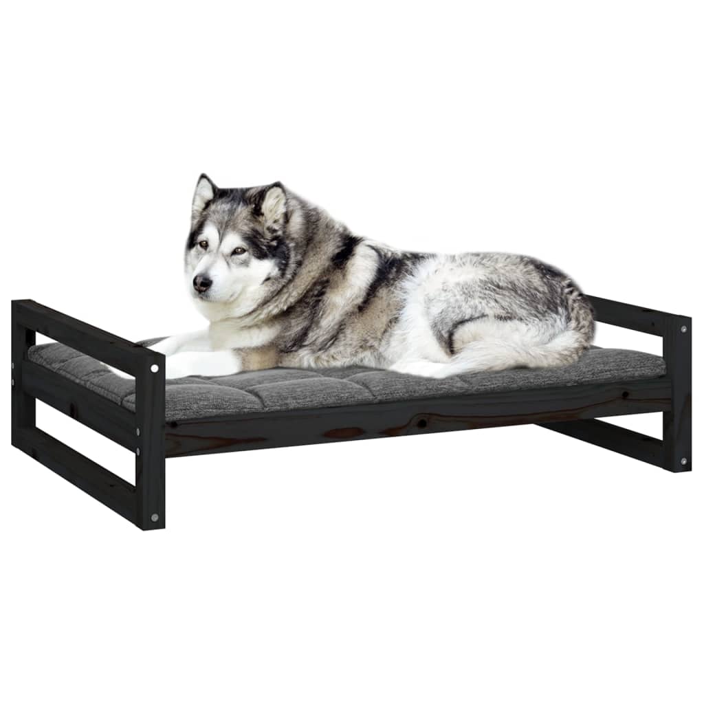 Dog bed, black, 105.5x75.5x28 cm, solid pine wood