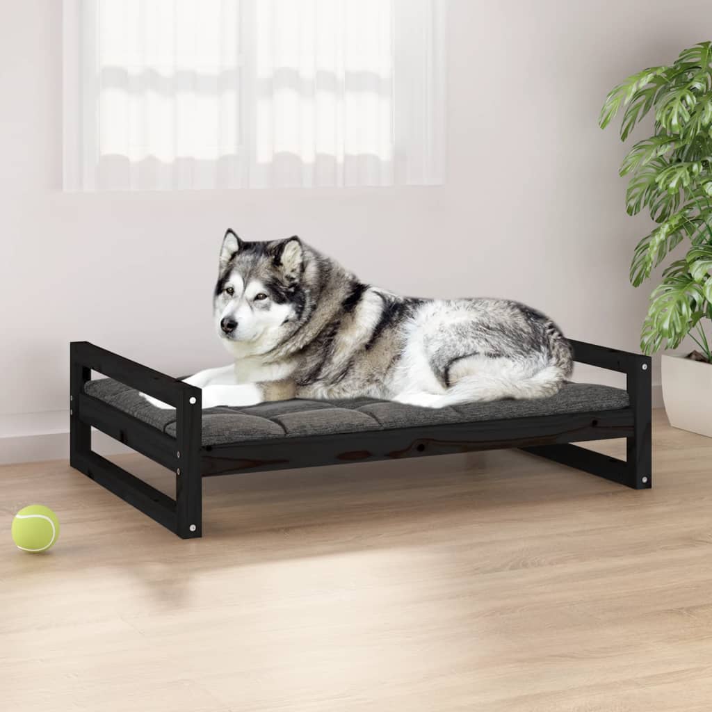 Dog bed, black, 105.5x75.5x28 cm, solid pine wood