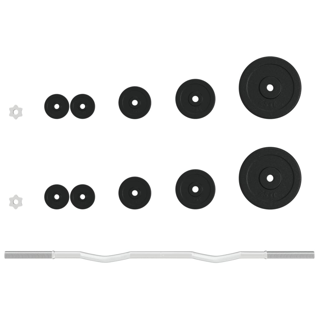 Dumbbell set with discs, 30 kg, cast iron and chrome steel