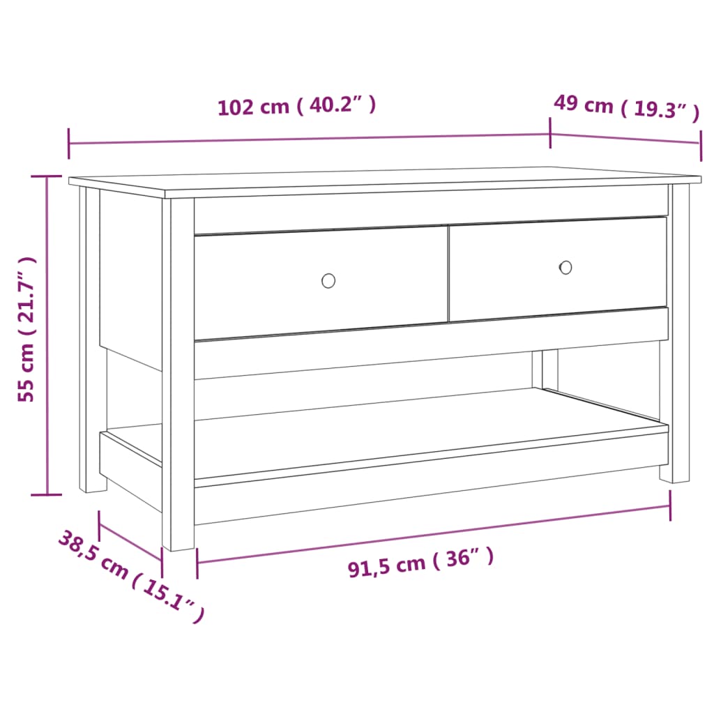Coffee table, black, 102x49x55 cm, solid pine wood