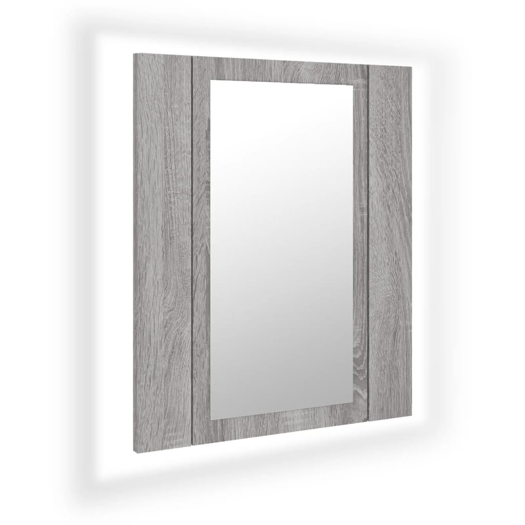 Dulap cu oglindă cu LED de baie, gri sonoma, 40x12x45 cm, lemn