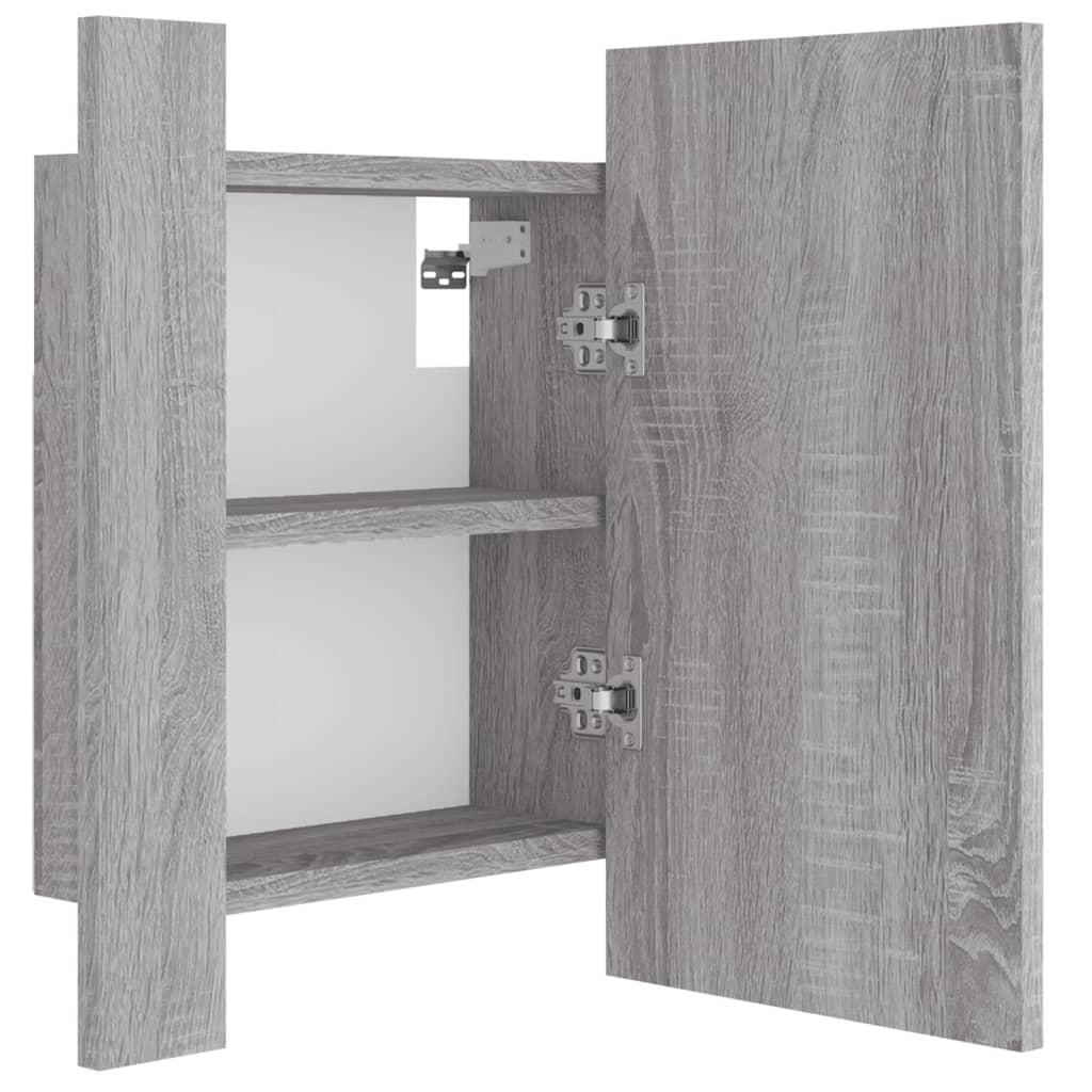 Dulap cu oglindă cu LED de baie, gri sonoma, 40x12x45 cm, lemn
