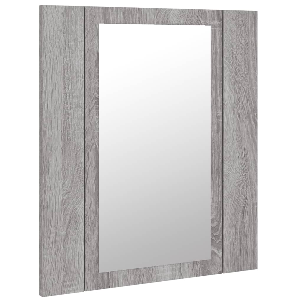 Dulap cu oglindă cu LED de baie, gri sonoma, 40x12x45 cm, lemn