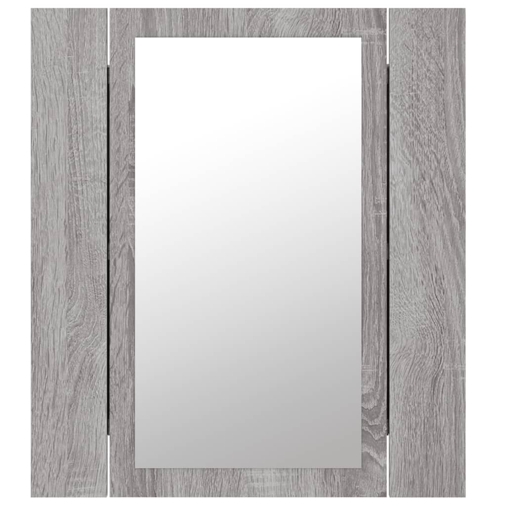 Dulap cu oglindă cu LED de baie, gri sonoma, 40x12x45 cm, lemn