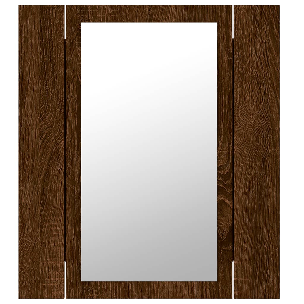 Dulap cu oglindă de baie LED, stejar maro, 40x12x45 cm, lemn