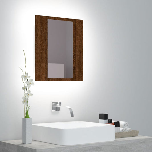 Dulap cu oglindă de baie LED, stejar maro, 40x12x45 cm, lemn