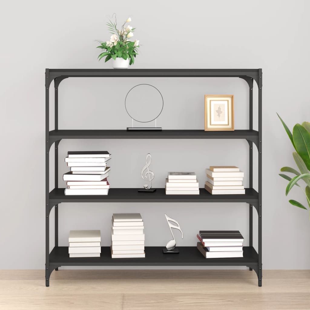 Bookcase, black, 100x33x100 cm, processed wood and steel