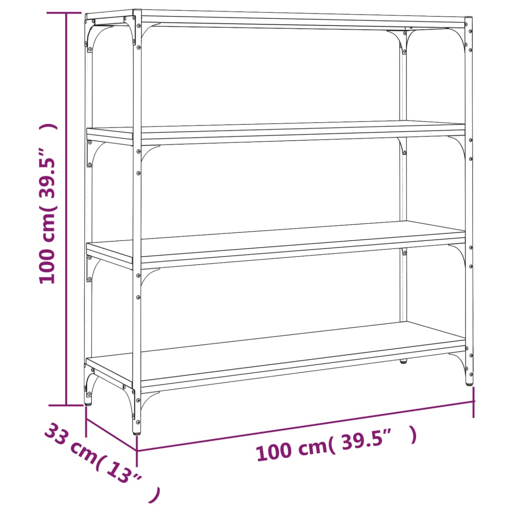 Bookcase, black, 100x33x100 cm, processed wood and steel