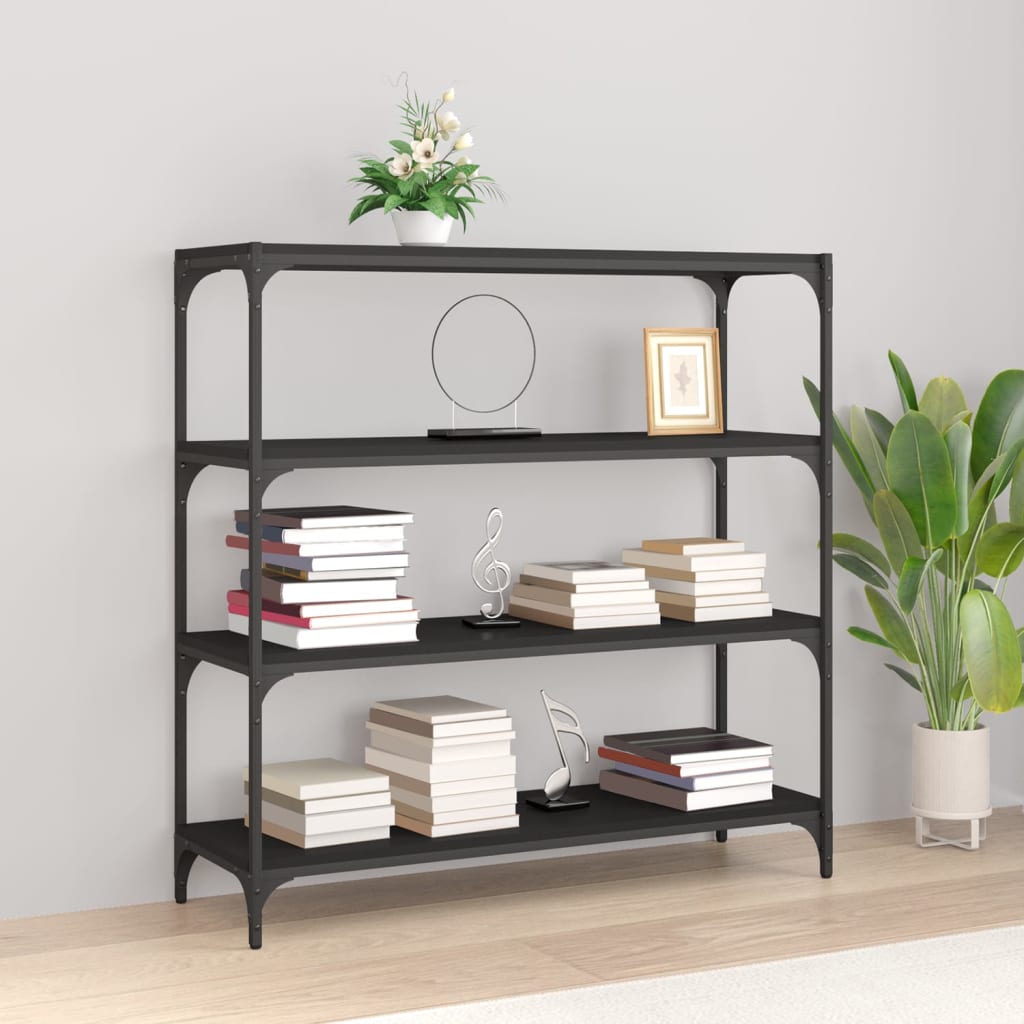 Bookcase, black, 100x33x100 cm, processed wood and steel