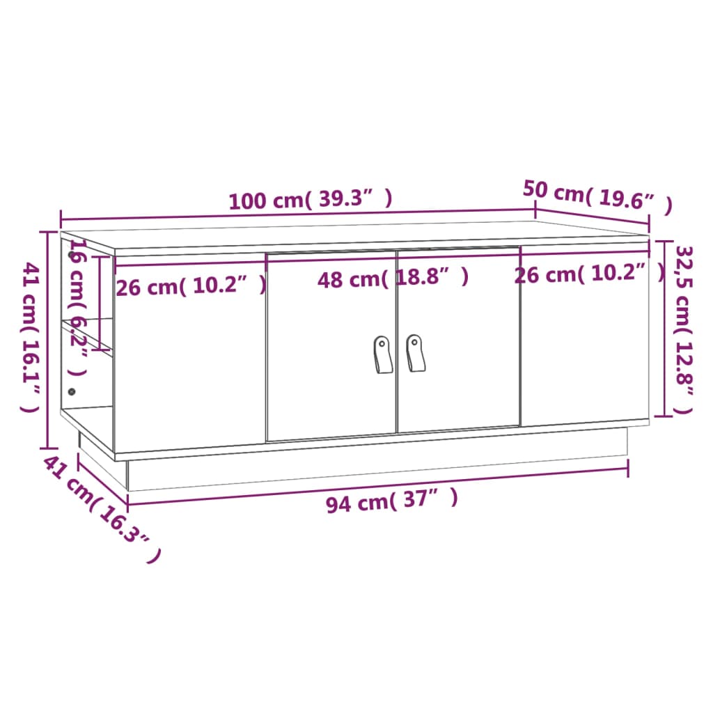 Coffee table, 100x50x41 cm, solid pine wood