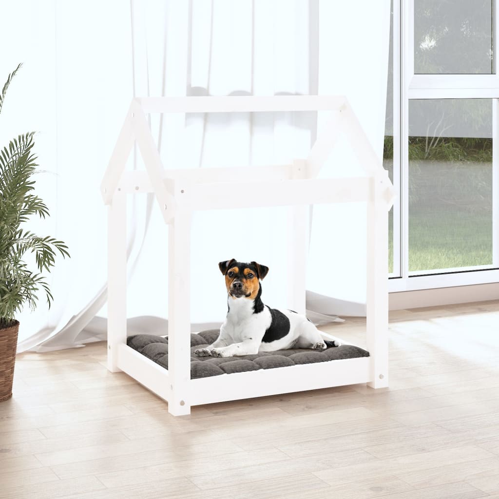 Dog bed, white, 61x50x70 cm, solid pine wood