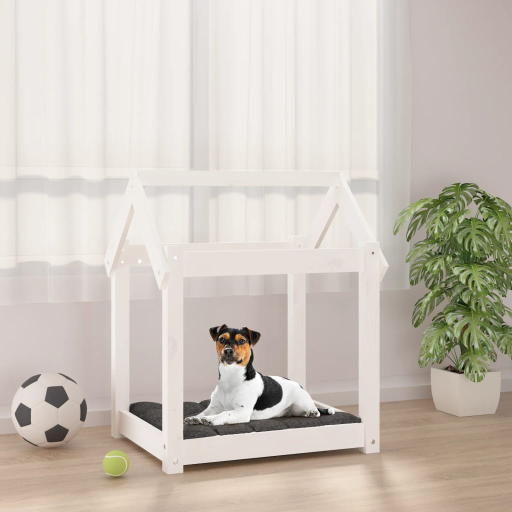Dog bed, white, 61x50x70 cm, solid pine wood