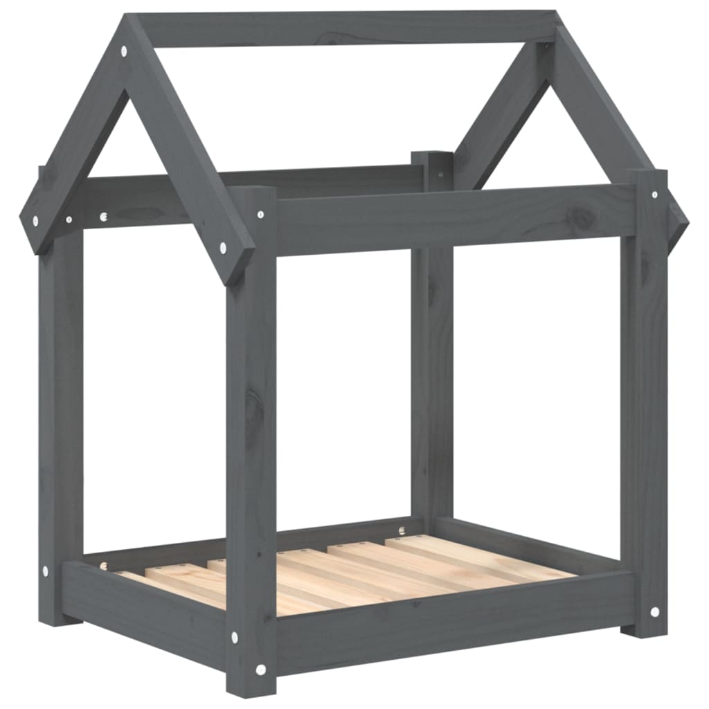 Dog bed, gray, 61x50x70 cm, solid pine wood