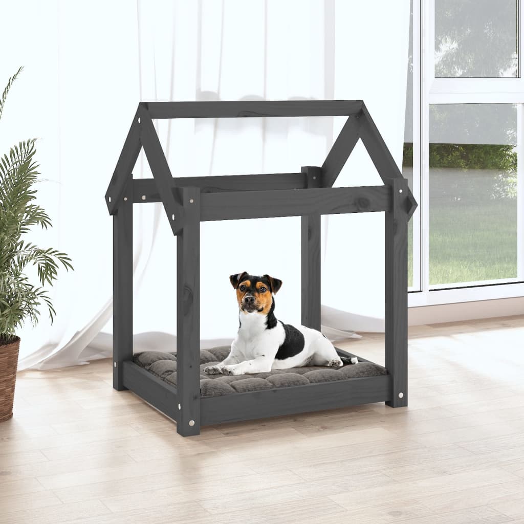 Dog bed, gray, 61x50x70 cm, solid pine wood