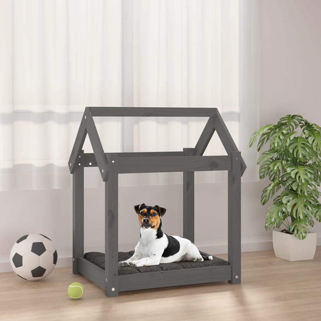 Dog bed, gray, 61x50x70 cm, solid pine wood