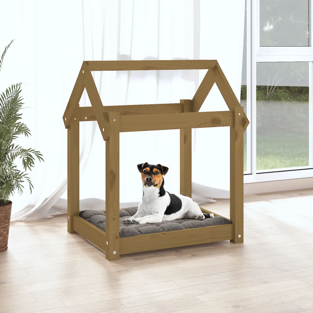 Dog bed, honey brown, 61x50x70 cm, solid pine wood
