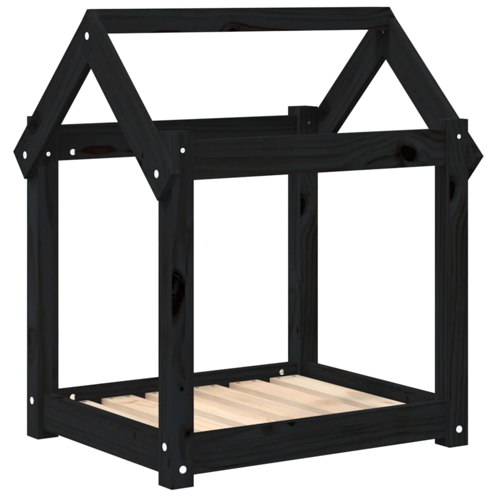 Dog bed, black, 61x50x70 cm, solid pine wood