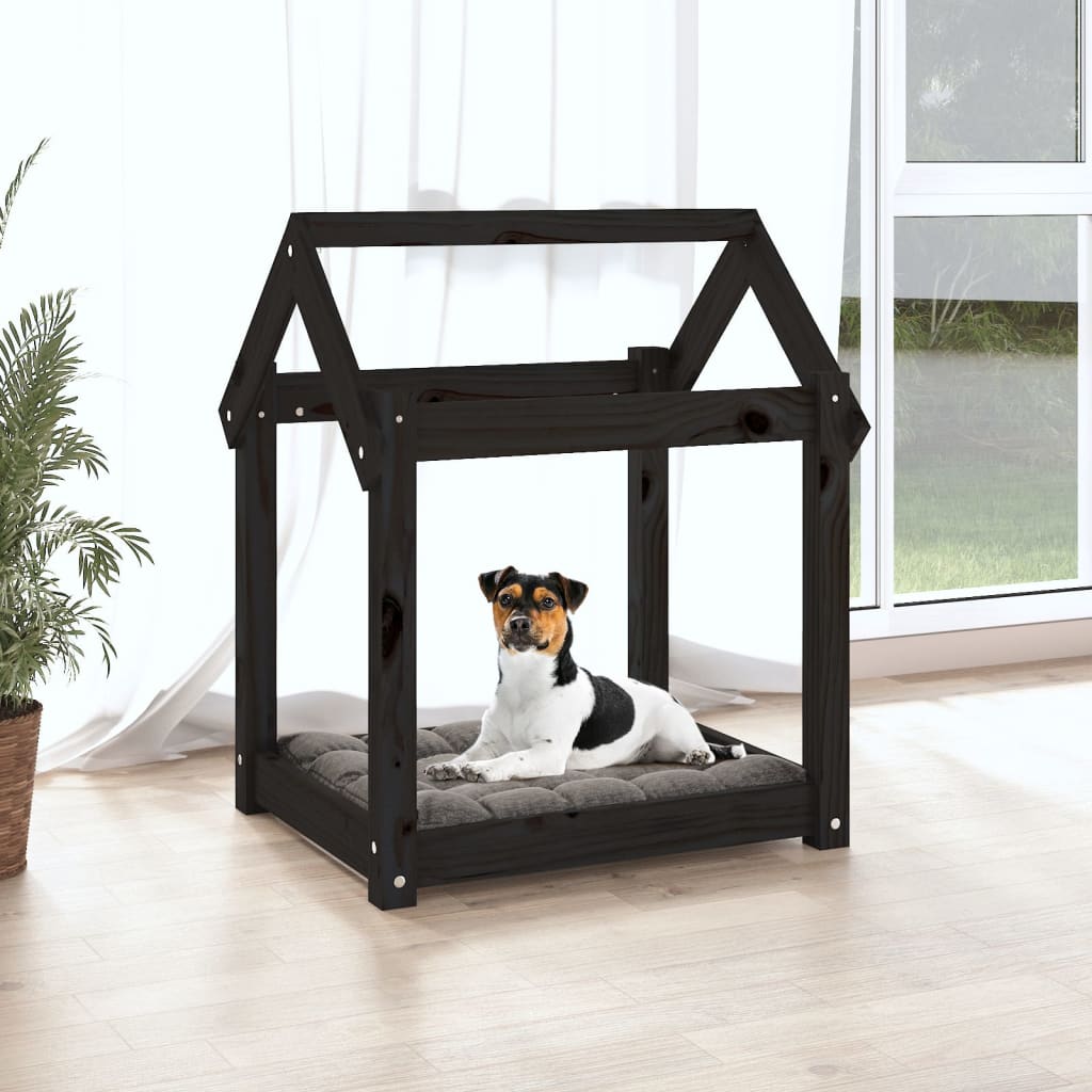 Dog bed, black, 61x50x70 cm, solid pine wood