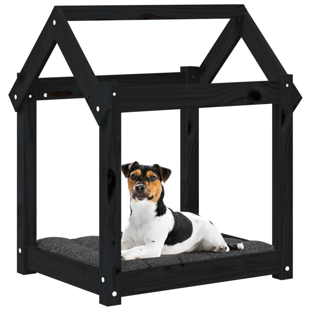 Dog bed, black, 61x50x70 cm, solid pine wood
