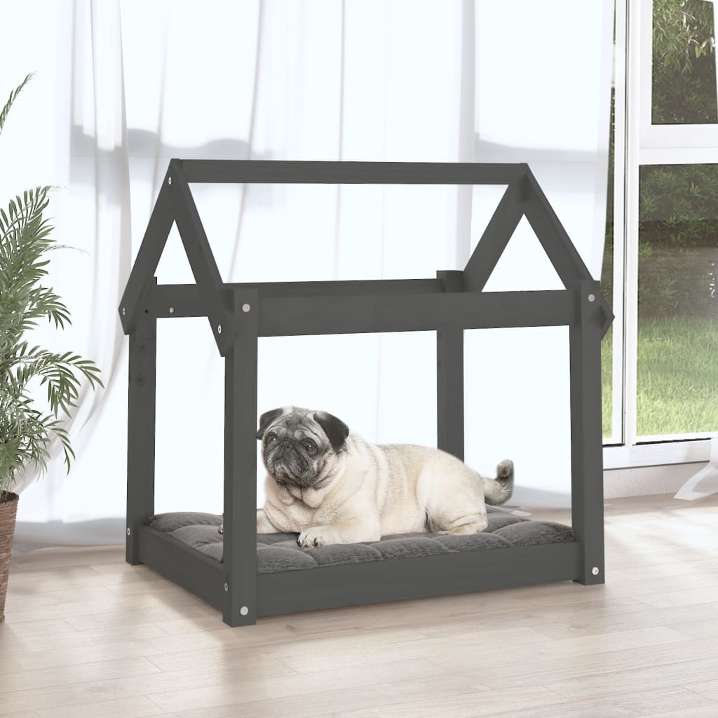Dog bed, gray, 71x55x70 cm, solid pine wood