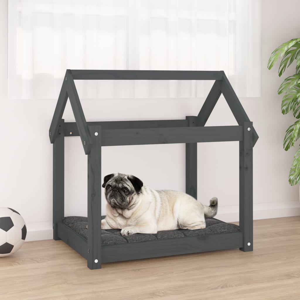 Dog bed, gray, 71x55x70 cm, solid pine wood