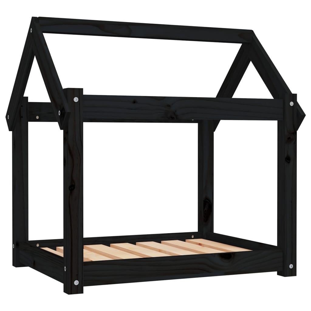 Dog bed, black, 71x55x70 cm, solid pine wood