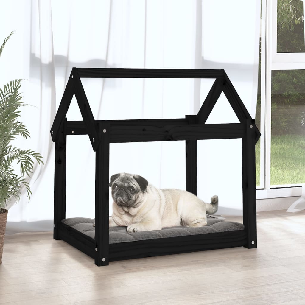 Dog bed, black, 71x55x70 cm, solid pine wood