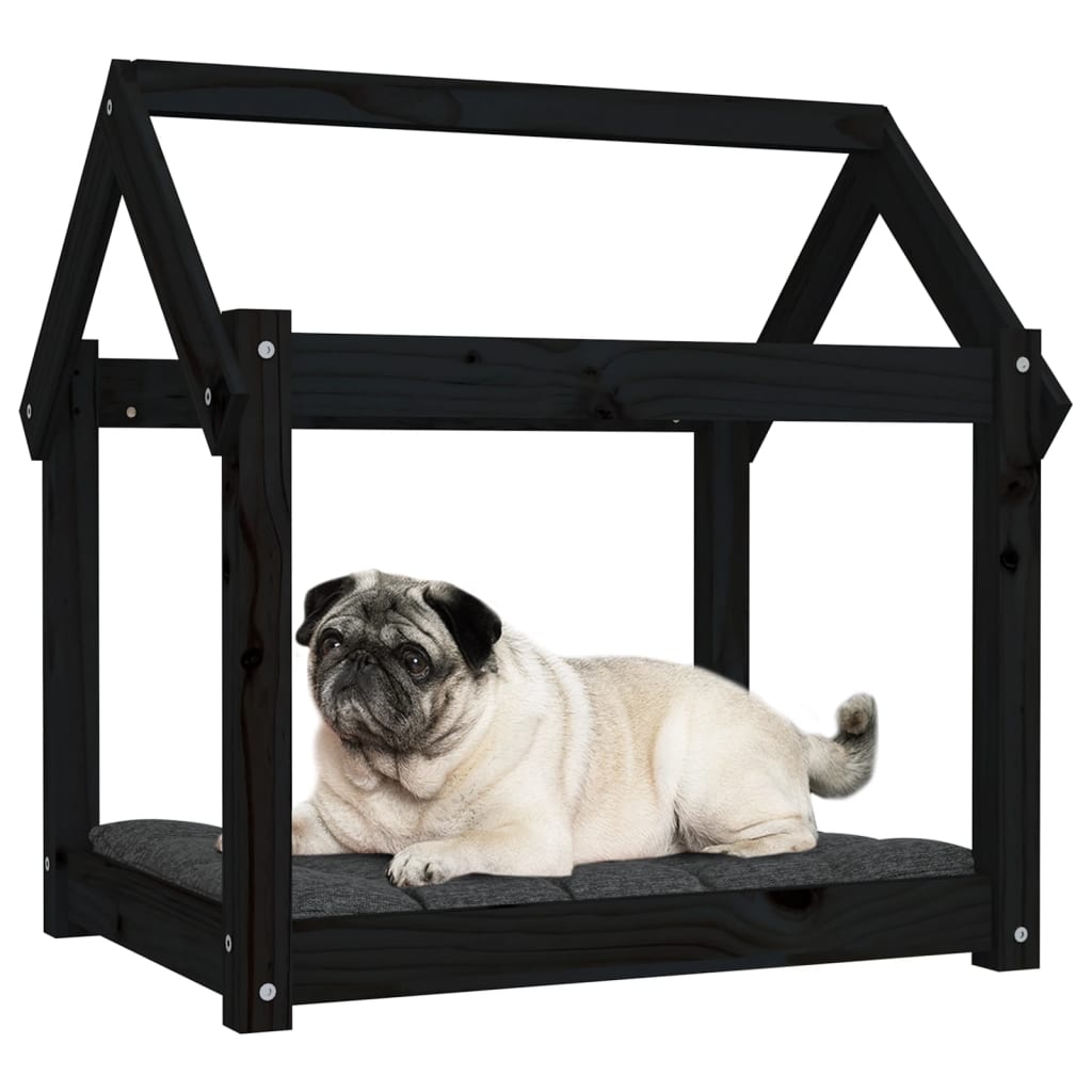 Dog bed, black, 71x55x70 cm, solid pine wood